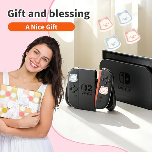 PERFECTSIGHT Cute Westie Switch 2 Joycon Thumb Grips Caps, 4 PCS Switch2 Kawaii 3D Silicone Analog Thumbstick Button Cover for NS Switch 2 Joystick Caps, Dog - color: Pink+Blue Westie