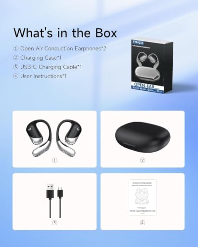 Ultra Open Ear Headphones, Over Ear Bluetooth Bone Conduction Earbuds | Bluetooth 6.1, LED Digital Display, 60H Playtime, IP55 Waterproof, Secure Earhooks for Running, Cycling & Workout - color: Obsidian Silver Black