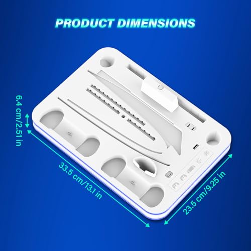 Sehawei PS5/PS5 Slim Stand and Cooling Station with RGB Lighting and 3 Level Cooling Fan,Charging Dock for PS5 Edge Controller and PS Portal,Remote Control and Headset holders,PS5/PS5 Slim Accessories