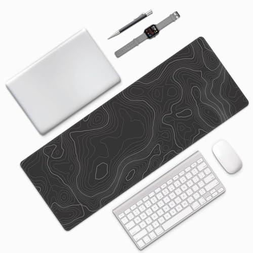 Topographic Contour Extended Big Mouse Pad Large,Gaming Mouse Pad Desk Pad,31.5×11.8 Inch Long Computer Keyboard Mouse Mat Mousepad with 3mm Non-Slip Base and Stitched Edge for Gaming and Office - color: Topographic Contour