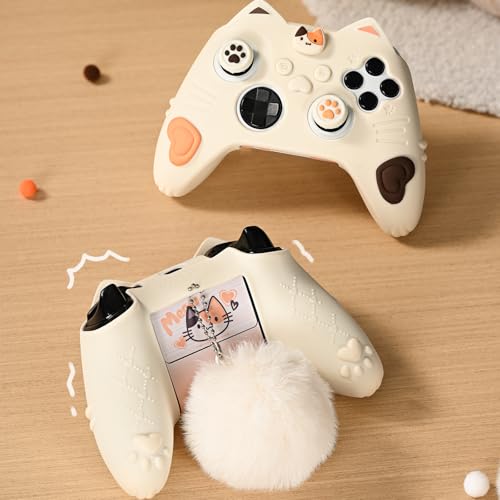 GeekShare Cat Paw Controller Skin Grips Set Anti-Slip Silicone Protective Cover Skin Case Compatible with Xbox Series X Controller with 2 Thumb Caps & 2 Button Caps & 1 Fluffy Ball & 2 Sticker-Calico - color: Calico