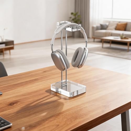 Headphone Stand Headset Holder for Desk, Solid Christal-Clear Acrylic with Silver Hardware Earphone Hanger for Gaming Room Office Accessories - color: Silver