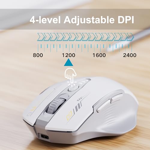 Uineer Bluetooth Mouse, Tri-Mode Wireless, Rechargeable, 3-Device Switch | Dual Bluetooth plus 2.4G connectivity, 3-device switching and a visible rechargeable battery level. - color: Gray and White