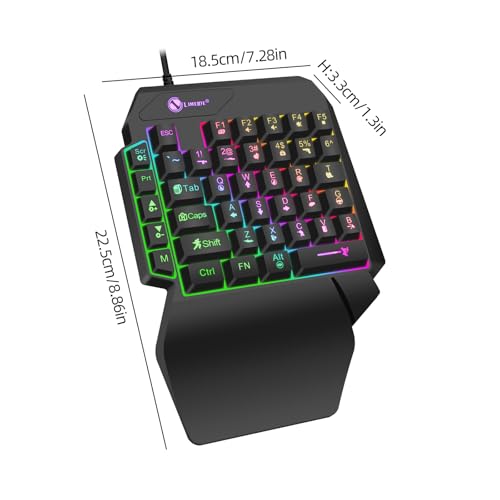 Wired One Handed Gaming Keyboard, 40 Keys RGB Backlit Portable Mini Gaming Keypad with Wrist Rest, Multimedia Keys, USB Plug and Play for FPS MOBA Game Simulator