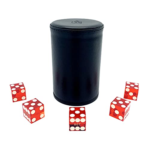 Luck Lab Black Leather Dice Stacking Cup with 5 Serialized Razor Edge 19 mm Casino Dice - Pro Straight Cup for Stacking and Magic Tricks (Red Dice) - color: Red Dice
