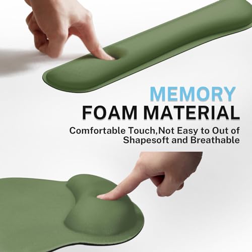 Ergonomic Mouse Pad Set with Wrist Rest, Green | Non-Slip Rubber Base Wrist Cushion Support and Coasters Mousepad with Wrist Support for Computer Keyboard - color: GREEN