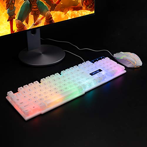 CHONCHOW RGB Gaming Keyboard and Mouse Combo,USB Wired Light Up Keyboard | Rainbow LED Lit Backlight Keyboard Mouse Set for Computer Windows PC PS4 Xbox Laptop iMac Resberry Pi - color: White