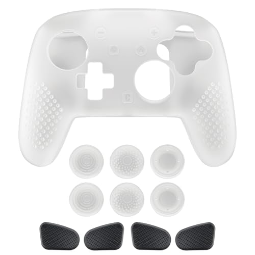 PlayVital Silicone Cover Skin for Nintendo Switch 2 Pro Controller – 3D Studded Edition Anti-Slip Grip Protector Case for Switch 2 Pro with Back Button Cap & Thumb Grips - Clear White - color: Clear White