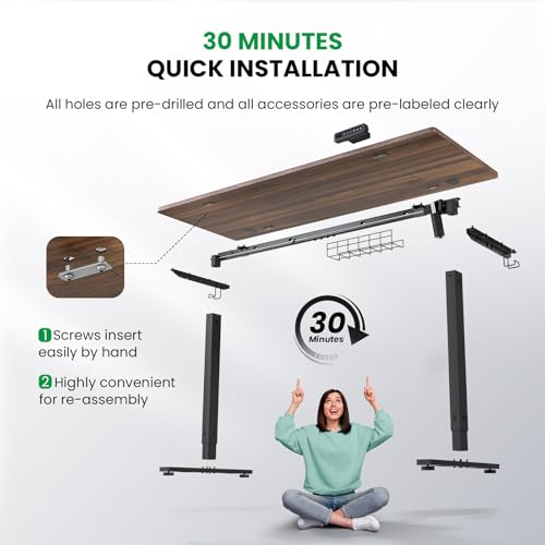 SIAGO 48 x 24 Inch Electric Standing Desk, 0.8 Inch Thick Tabletop | Smooth Height Adjustment, 200lbs Stability, 3 Memory Presets, Cable Management, Pre-Labeled Easy Assembly - color: Walnut, size: 48 x 24 Inch