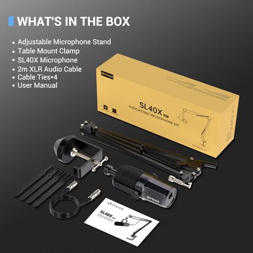 FDUCE XLR Dynamic Microphone for Vocal Recording, Podcasting, Gaming, Live Streaming&Broadcasting, All Metal Cardioid Mic, Voice-Isolating Technology, with Boom arm SL40X+ - style: SL40X with Boom Arm