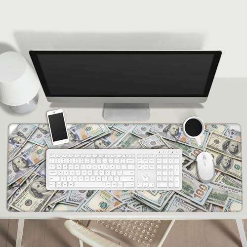 Money Pattern Gaming Mouse Pad, Large Extended Desk Mat (31.5x11.8 in), Non-Slip Rubber Base Stitched Edges Mousepad for Work Office Gaming & School - color: 3