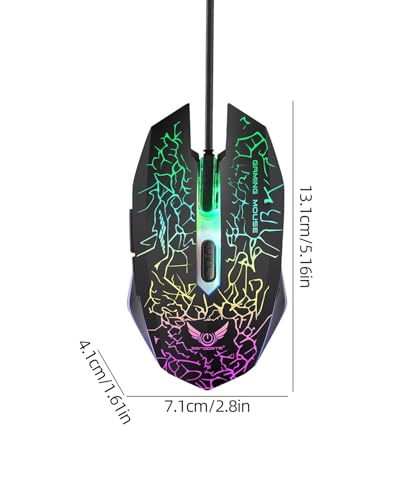 Wired RGB Gaming Mouse, Ergonomic Optical Mouse with 4-Level DPI (800/1200/1600/2400), 7-Color Breathing Backlight, 8 Million Clicks Switches, Plug and Play for Laptop Desktop PC Mac Windows MacOS