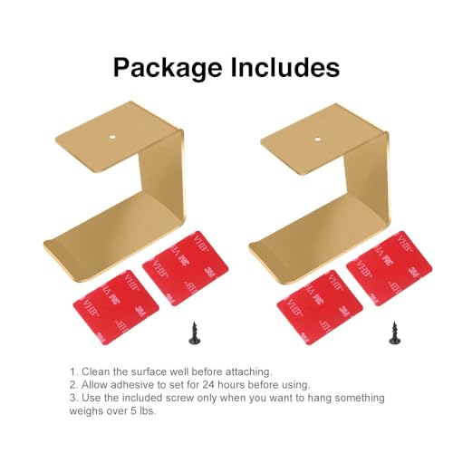 Aluminum Under-Desk Headphone Hanger with Strong Adhesive (2 Pack, Gold) | Keeps Headphones Off the Desk, VHB Adhesive Holds 5 lb, Curved Support Helps Prevent Headband Creases, Fits Gaming Headsets - color: Gold-2Pack