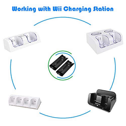 Wii Batteries Pack Rechargeable for Wii Controller, 2 Pack Rechargeable Batteries for Wii/Wii U Remote Controller Black - color: Black