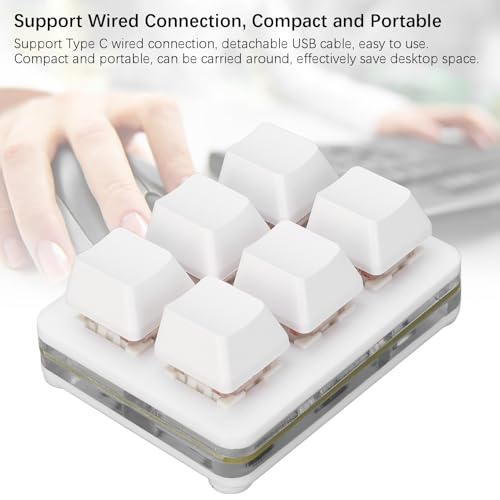 Yunseity 6 Key Gaming Keyboard, USB Wired RGB Mechanical Keyboard, One Handed Programmable Red Switch USB PC Keypad, Mini Macro Mechanical Gaming Keyboard for Game Office (White) - color: White