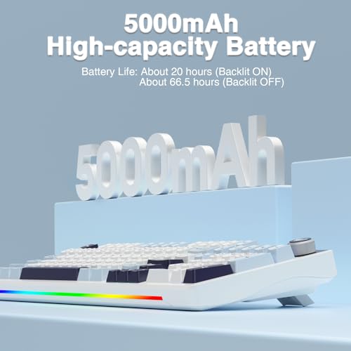 AULA S98 Pro Wireless Mechanical Keyboard,Smart Screen & Knob,Tri-Mode BT5.0/USB-C/2.4GHz Creamy Keyboard,Pre-lubed Linear Switches,Hot Swappable RGB Backlit Computer Gaming Keyboards - color: White&Blue