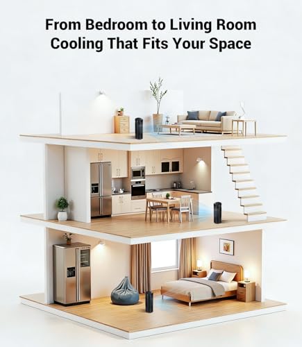 Personal Tower Fan for Bedroom with Remote, Portable Desk Table Fan,4 Speeds Cooling Standing Fan with 12H Timer, 60° & 110° Oscillating Floor Tower Fans That Blows Cold Air for Bedroom Office,Black