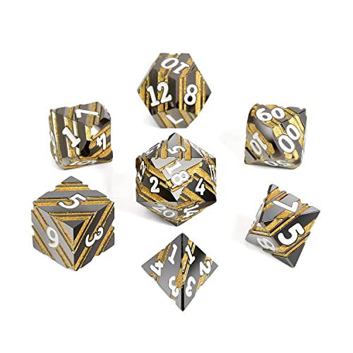 Stripe Metal DND Dice Set,DNDND Metallic D&D Dice with Gift Case for Dungeons and Dragons D&D (Gold Stripes) - color: Stripe Gold