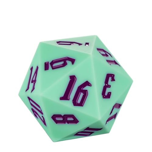 55mm Silicone D20 Dice, Large D20 Single 20 Sided DND Dice | D20 Giant with Gift Box for Dungeons and Dragons RPG Bar Pub Club Party Games (Green/Purple) - color: Green/Purple