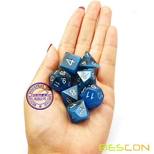 Bescon Two-Tone Glow-in-The-Dark Polyhedral Dice Set Blue Dawn, Luminous RPG Dice Set d4 d6 d8 d10 d12 d20 d% Brick Box Pack - color: Blue Dawn