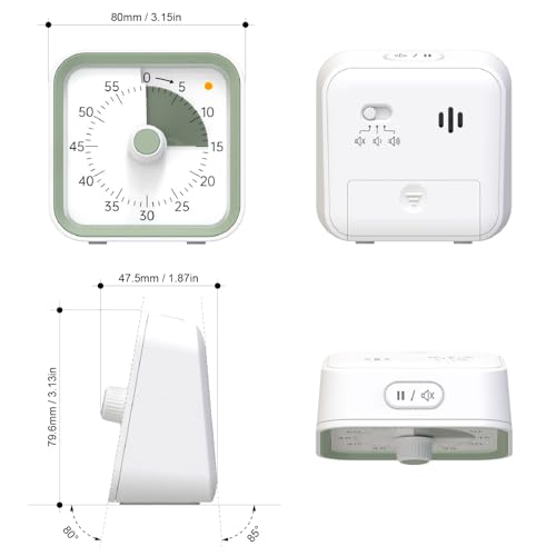 Visual Timer for Kids, Cute Timer with Pause Function, White | Time Management for Classroom, ADHD, Kitchen, Toddlers, Study, Alarm 3 Volume Levels, Light Indicator, Easy to Use - color: White