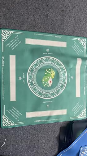 Mahjong Mat with Rules, 32.2 Inch Square Mahjong Mats for Table, Noise Reduction Mah Jong Mat, Rubber Anti-Slip Base for Board Games, Tiles Game & Dominoes Green Dice - color: Green Dice