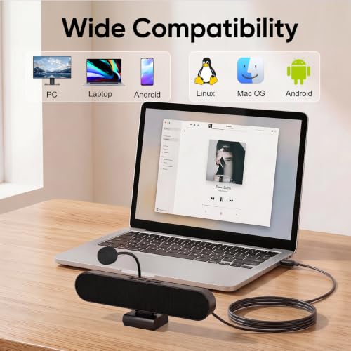 Inwa Computer Speakers with Microphone for Desktop PC, USB Wired Clip On Computer Sound Bar, Plug-n-Play Laptop Speaker w/Mic for Meeting/Gaming/Learning, Clear Audio, Easily Clamps to Monitors