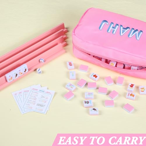Soulchen Mini American Mahjong Tile Set Include 160 0.8 Inch Mahjong Tiles 2 Dice 4 Wooden Rulers 1 Accessory Bag 4 Beginner Rule Cards(Dog and Cat) - style: Dog and Cat