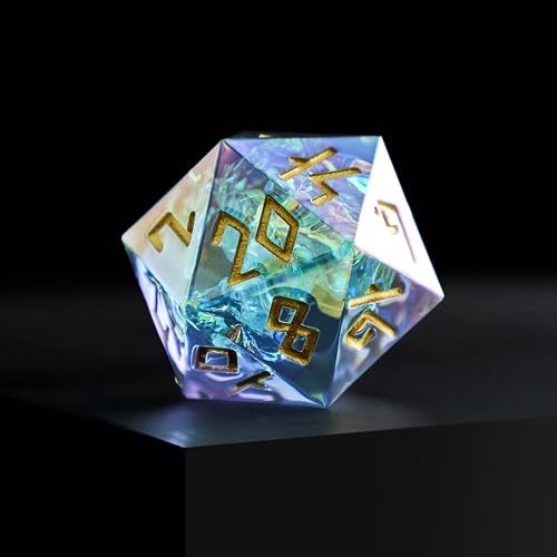 Iridescent DND Dice Set with Glowing LED Display Box – Sharp Edge Polyhedral Dice with Mesmerizing Finish | Bonus Stickers Included | Dungeons and Dragons (TTRPG) Dice Set - color: (Non-liquid Core) Iridescent - Frostwake