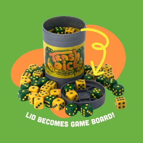 Big Discoveries Trash Dice Fast-Paced Family Dice Game | Exciting 2-Player Board and Dice Game with Trash Can and 40 Piece Dice Set | for Travel, Party, and Games Night
