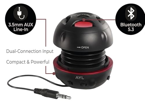 AYL Mini Speaker System, Portable Plug-in Speaker with 3.5mm Aux Input & 3.5 mm Jack, External Audio for Laptop, MP3, iPhone – Small Wireless Bluetooth Speaker with Built-in Mic (Black)