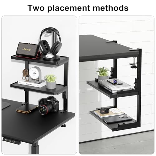 2-Tier Desk Shelf, Black | Desk Organization Expandable Clamp on Desk Shelf Desktop Accessories for Offices and Game Rooms - color: Black