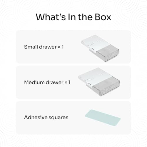 Slide and Stash Under Desk Drawers Office Organizer 2-Pack Small and Medium – Office Organization Drawer Slides Include Adhesive Tape – Easy DIY Installation for Desk Organization, Cupboard, Wardrobe