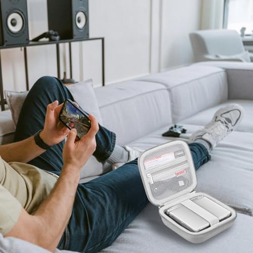 BOVKE Carrying Case Compatible with Anbernic RG35XXSP / RG34XX SP Handheld Game Console, Clamshell Retro Games Consoles Flip Hand-held System Holder with Mesh Pocket for Cables and Accessories, Silver - style: Silver Case