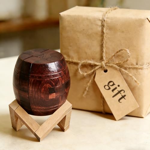 Wooden Brain Teaser Puzzles for Adults - Challenging 3D IQ Logic Games for Teens 14+, Stress Relief Desk Toys & Office Decor, Unique Gifts for Men, Women, Seniors (Barrel) - style: Barrel