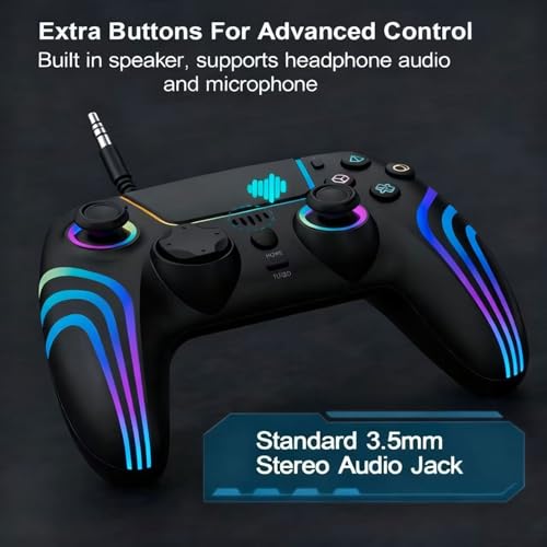 RGB Wireless Game Controller for PlayStation 5 Bluetooth Replacement Gamepad for PS-5/ Windows PC Rechargeable Double Vibration Motion Sensor Joystick Remote Joypad with 1500mAh Battery,Turbo (Black) - color: Black