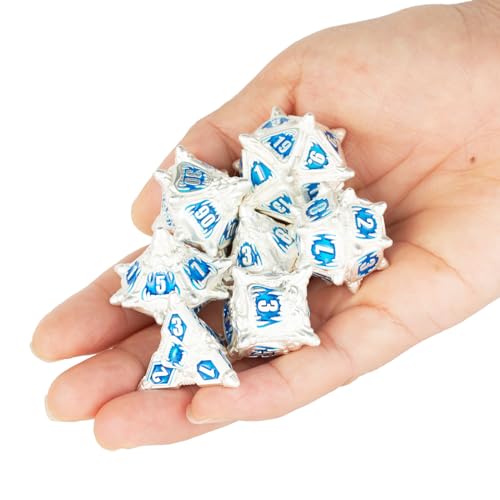 Surpass DND Metal dice Set Dungeons and Dragons dice for Dungeons & Dragons RPG dice Role Playing Game D20 D12 D10 D8 D6 D4 - color: Blue-white