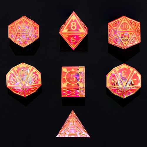 DND Resin dice Color Sharp Edge dice Set Dungeon Polyhedron D and D dice Set Suitable for D&D Role-Playing Tabletop Games D20 D12 D10 D8 D6 D4 (red) - color: Red
