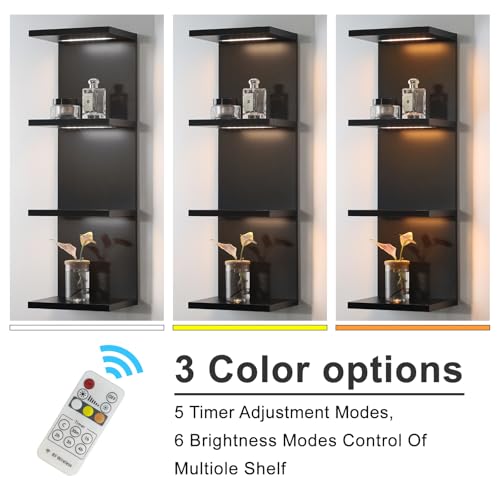 4 Tier LED Wall Shelf, Black | Modern Floating Shelves for Makeup Vanity, Bedroom,Living Room ,Easy Install Cosmetic & Display Lack - color: 4l-black