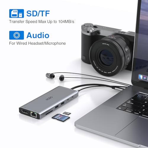 USB C Docking Station Dual Monitor for HP,Laptop Docking Station 3 Monitors | USB C Hub Dock Triple Display to 2 HDMI 4K,DP,Ethernet,6 USB,PD,SD/TF,USB C Adapter 14 in 1 Computer Docking Station for Dell
