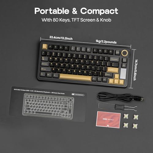 EPOMAKER X Aula EA75 MAX Wireless Gaming Keyboard with Screen & Knob | 5000mAh, Hot-Swap, Lubed Switches, RGB Backlit, Creamy Gasket, 75% Mechanical Keyboard (Black, Ice Vein Switch) - color: Black, size: Ice Vein Switch