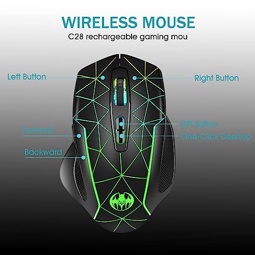 VEGCOO Wireless Gaming Mouse, Rechargeable Mice 3 Level DPI With Colorful Led Lights, Silent 7 Buttons Gaming Wireless Mouse With Side Buttons & Thumb Rest, Computer Gamer Mouse PC/Mac, Laptop/Desktop