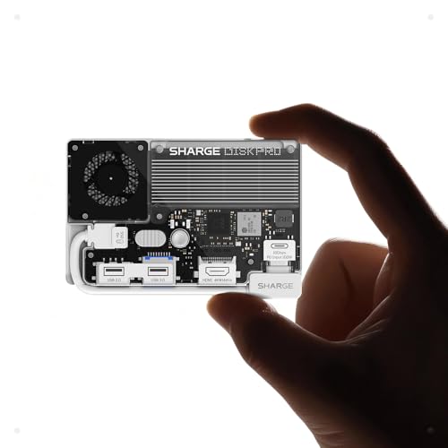 Disk Pro 1TB Portable SSD with Active-Cooling Fan, 10 Gbps with HDMI 2.1 | 4-Port Hub, Built-in Cable, Magnetic External Solid State Drive for MacBook, PC and More - White