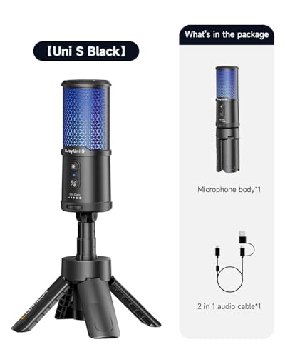 COMICA Ejoy UNI S Gaming Microphone for PC,PS5 and Smartphone,RGB Cardioid Condenser Mic with Tripod Stand, 48kHz/24bit, Noise Cancellation,Black Microphone for Streaming,Recording, Podcasting
