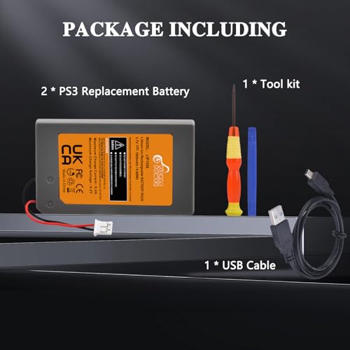 Pickle Power PS3 Controller Battery, 2 Pack LIP1359 Battery for Sony PlayStation 3 Dualshock 3 CECHZC2E CECHZC2U Controller,with USB Cable and Tools