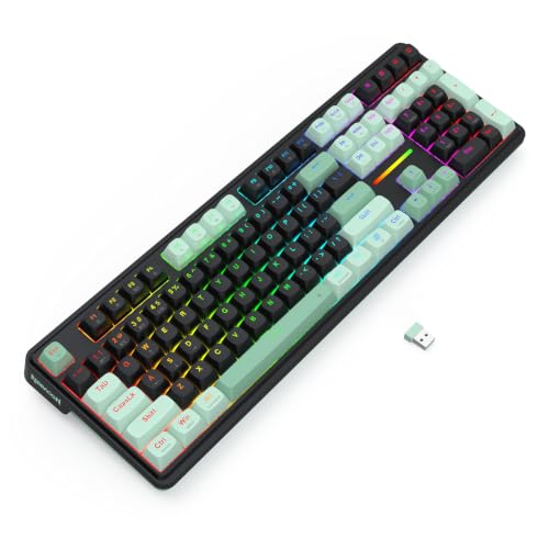 Redragon K745 PRO Wireless Gasket RGB Gaming Keyboard, 108 Keys Mechanical Keyboard w/Extra 4 Hotkeys, Hot-Swap Socket, 5-Layer Noise Dampening, See-Through Round PBT Keycaps, Creamy Linear Switch - color: Dark Jade, size: 108 Keys