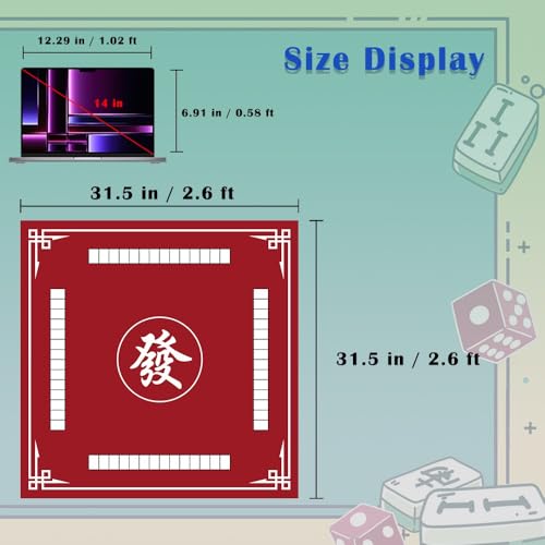 Mahjong Mat, 31.5 in x 31.5 in Mahjong Table Mat for Tile Game, Anti Slip and Noise Reduction Table Cover for Poker Card Board and Dominoes(Red) - color: B-red