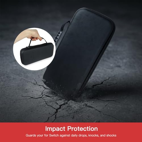 Carry Case for N*intendo Switch & for Switch OLED, Hard Portable Travel Protective Shell Pouch with Pockets for Games & Accessories, Shockproof Lightweight Carrying Case for Console & for Joycons - Black