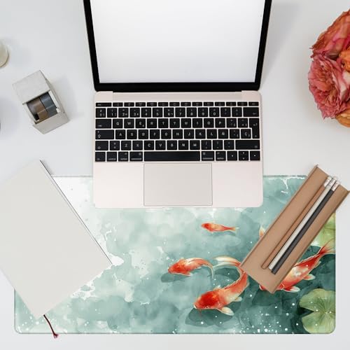 Desk Pad, Watercolor Koi Fish Desk Mat, Koi Fish in Pond Large Gaming Mouse Pad, 31.5"x15.7" Extended Big Computer Keyboard Mouse Pad with Non-Slip Base and Stitched Edge - color: Watercolor Koi Fish