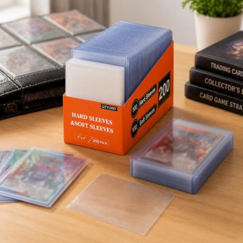 200 Card Sleeves, Clear Hard Sleeves for Cards, 3"X4" Baseball Card Sleeves, Hard Plastic Card Protectors for Trading Sports Football Game Cards (100 Hard Sleeves+100 Penny Sleeves) - size: 100 pcs + 100 pcs Clear